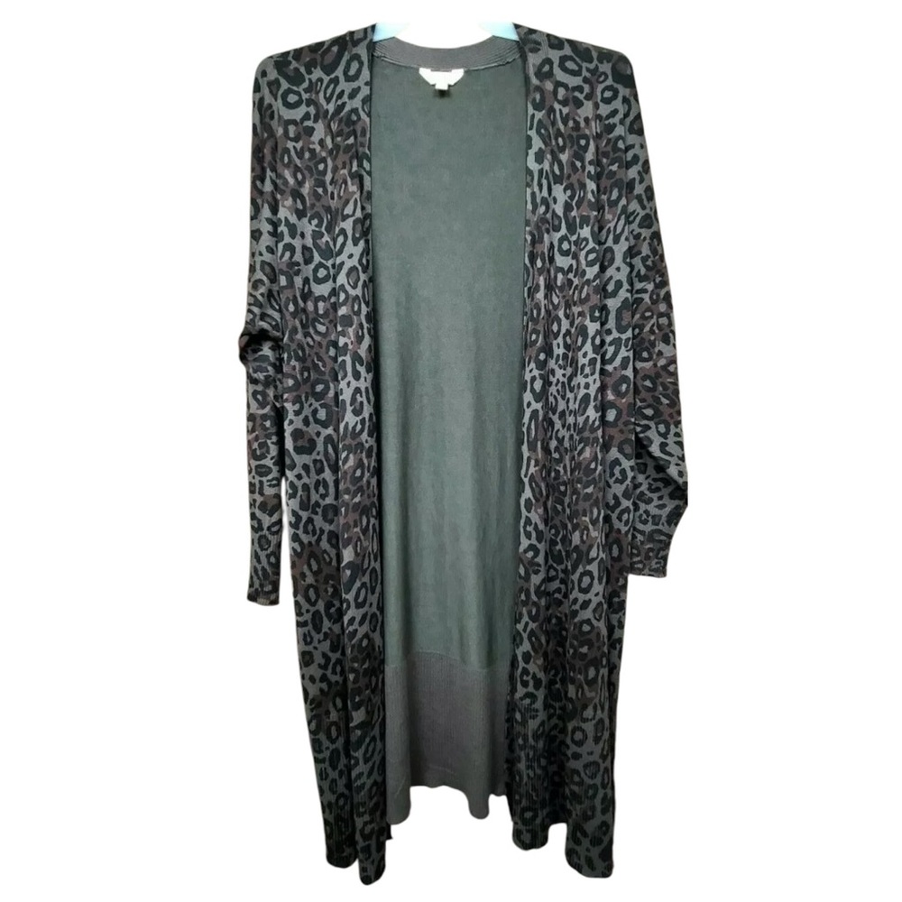 Terra & Sky Plus Leopard Print Open Front Cardigan Long Duster Sweater Size 14W - Picture 14 of 16